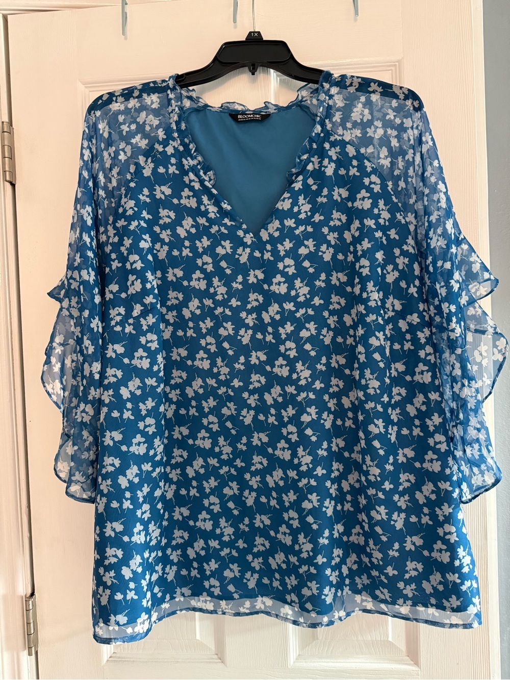 BloomChic Blue Floral Sheer V-Neck Blouse